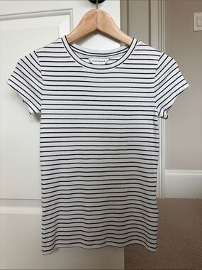 Club Monaco Black & White Striped Crewneck Tee